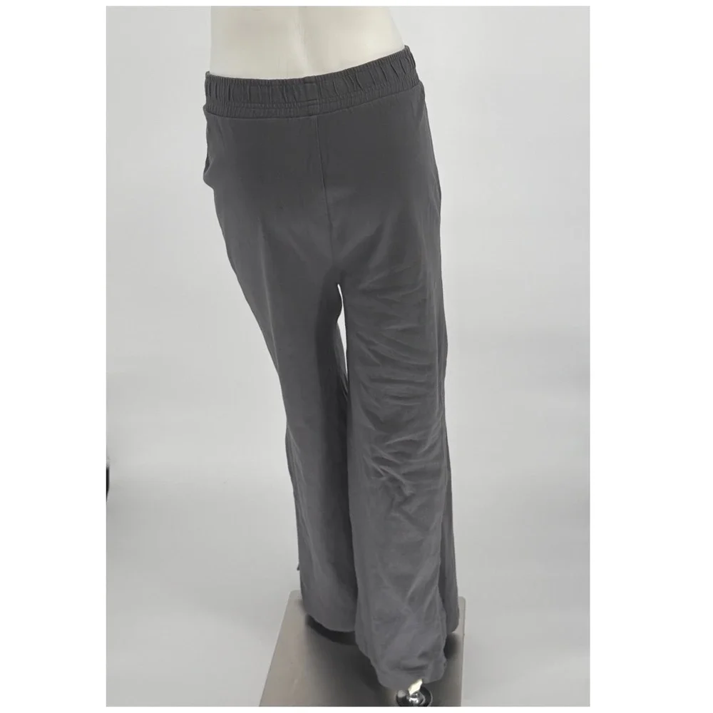 ZARA Gray Wide Leg Lounge Pants Elastic Waist Side Slit‎ XL Lagenlook 97-36